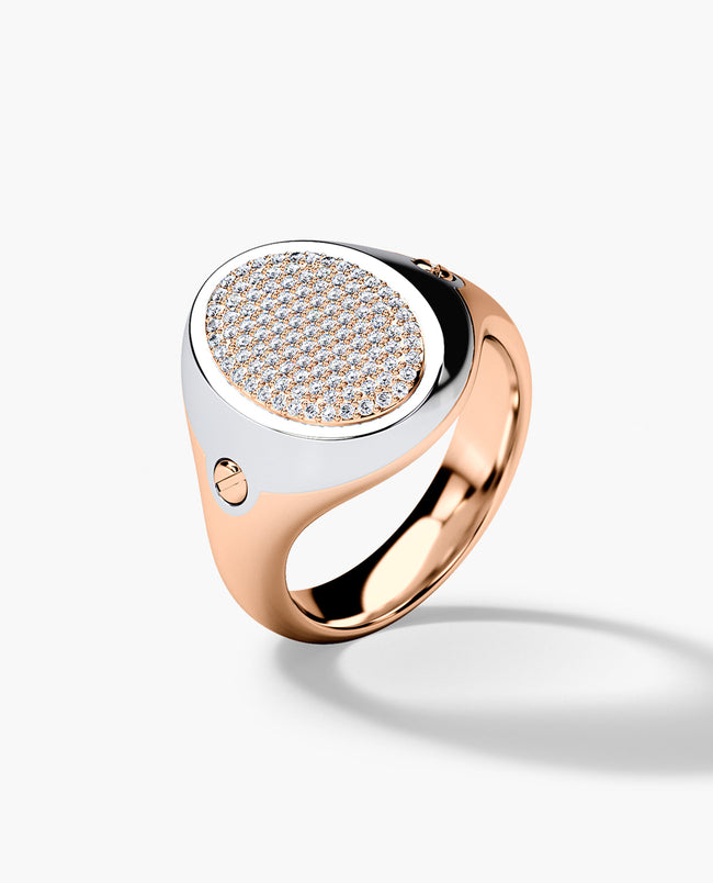 LODESTAR Two-Tone Gold Signet Ring with 0.55ct Pave Diamonds